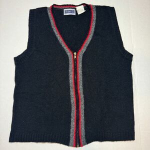 Erika & Co Vintage Knit V-neck Zip Up Sweater Vest Black Wool Blend Size Medium